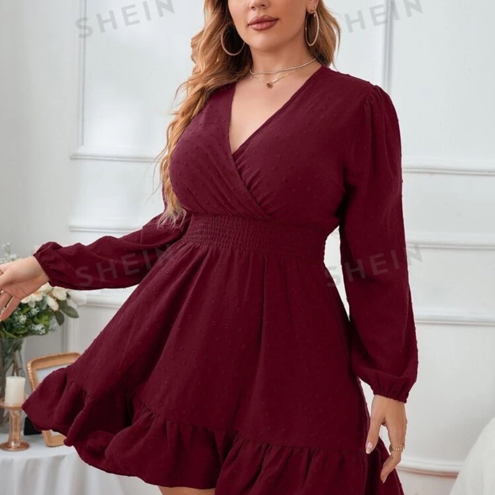 SHEIN Burgundy Wrap Dress